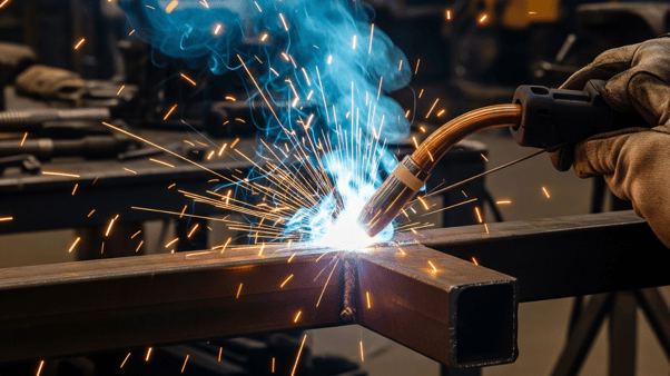 Processo MAG in azione, filo continuo, ambiente industriale